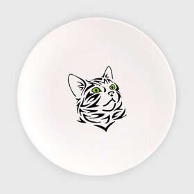 Тарелка с принтом Узор - кот в Петрозаводске, фарфор | диаметр - 210 мм
диаметр для нанесения принта - 120 мм | глаза | киска | кот с зеленными глазами | кошки | силуэт  кота | узор   кот