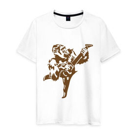 Мужская футболка хлопок с принтом Горилла с электрогитарой в Петрозаводске, 100% хлопок | прямой крой, круглый вырез горловины, длина до линии бедер, слегка спущенное плечо. | гитара