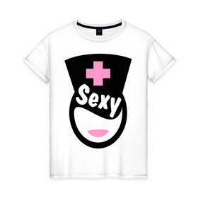 Женская футболка хлопок с принтом Горячая медсестра в Петрозаводске, 100% хлопок | прямой крой, круглый вырез горловины, длина до линии бедер, слегка спущенное плечо | горячая медсестра | девушкам | пафосные