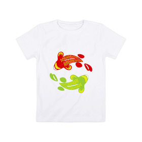 Детская футболка хлопок с принтом Рыбы фен-шуй в Петрозаводске, 100% хлопок | круглый вырез горловины, полуприлегающий силуэт, длина до линии бедер | Тематика изображения на принте: карпы | кои