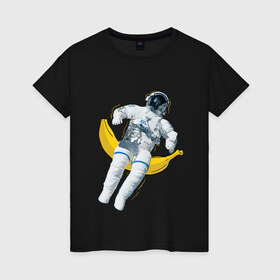 Женская футболка хлопок с принтом Космонавт в Петрозаводске, 100% хлопок | прямой крой, круглый вырез горловины, длина до линии бедер, слегка спущенное плечо | банан