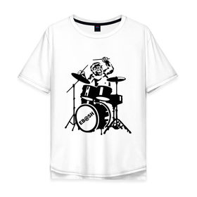 Мужская футболка хлопок Oversize с принтом Обезьяна с барабанами в Петрозаводске, 100% хлопок | свободный крой, круглый ворот, “спинка” длиннее передней части | барабан | музыка | обезьяна с барабанами | разное