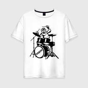 Женская футболка хлопок Oversize с принтом Обезьяна с барабанами в Петрозаводске, 100% хлопок | свободный крой, круглый ворот, спущенный рукав, длина до линии бедер
 | барабан | музыка | обезьяна с барабанами | разное