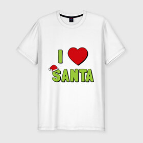 Мужская футболка премиум с принтом I love santa в Петрозаводске, 92% хлопок, 8% лайкра | приталенный силуэт, круглый вырез ворота, длина до линии бедра, короткий рукав | i love santa (glow) | новый год | падарки | праздник | рождество | я люблю новый год