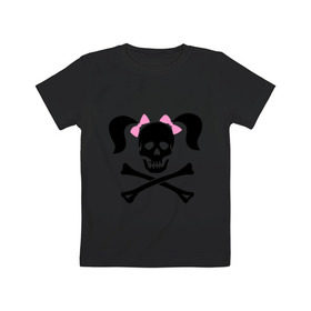 Детская футболка хлопок с принтом Девочка пиратка в Петрозаводске, 100% хлопок | круглый вырез горловины, полуприлегающий силуэт, длина до линии бедер | бантики | девочка | череп | череп с  хвостиками | череп с бантиками
