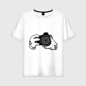 Женская футболка хлопок Oversize с принтом Фотограф в Петрозаводске, 100% хлопок | свободный крой, круглый ворот, спущенный рукав, длина до линии бедер
 | swag фотографов | корпораций | профессии | руки | фото | фотограф