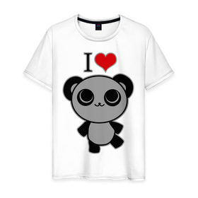 Мужская футболка хлопок с принтом Я люблю панд в Петрозаводске, 100% хлопок | прямой крой, круглый вырез горловины, длина до линии бедер, слегка спущенное плечо. | панда