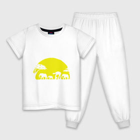 Детская пижама хлопок с принтом Слоники в Петрозаводске, 100% хлопок |  брюки и футболка прямого кроя, без карманов, на брюках мягкая резинка на поясе и по низу штанин
 | африканский | африканское солнце | животные | слоны  на фоне солнца | солнце | этнический