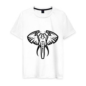 Мужская футболка хлопок с принтом Слон тату в Петрозаводске, 100% хлопок | прямой крой, круглый вырез горловины, длина до линии бедер, слегка спущенное плечо. | большой слон | голова слона | животные | прикольные картинки | силуэт слона | слон тату | трайбл