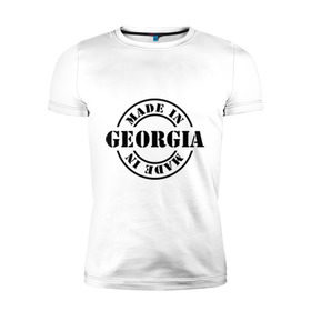 Мужская футболка премиум с принтом Made in Georgia (сделано в Грузии) в Петрозаводске, 92% хлопок, 8% лайкра | приталенный силуэт, круглый вырез ворота, длина до линии бедра, короткий рукав | made in georgia | грузия | сделано в грузии | туристические