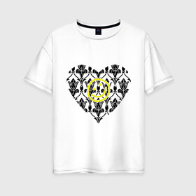 Женская футболка хлопок Oversize с принтом Шерлок Сердце и Смайлик в Петрозаводске, 100% хлопок | свободный крой, круглый ворот, спущенный рукав, длина до линии бедер
 | smile | кино | мультфильмы и тв | сердце | шерлок | шерлок сердце smile | шерлок холмс