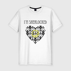 Мужская футболка премиум с принтом Шерлок Сердце I`m Sherlocked в Петрозаводске, 92% хлопок, 8% лайкра | приталенный силуэт, круглый вырез ворота, длина до линии бедра, короткий рукав | smile | кино | мультфильмы и тв | сердце | шерлок | шерлок сердце smile | шерлок холмс