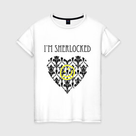 Женская футболка хлопок с принтом Шерлок Сердце I`m Sherlocked в Петрозаводске, 100% хлопок | прямой крой, круглый вырез горловины, длина до линии бедер, слегка спущенное плечо | smile | кино | мультфильмы и тв | сердце | шерлок | шерлок сердце smile | шерлок холмс