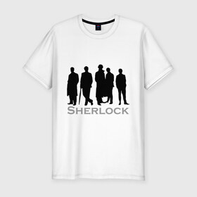 Мужская футболка премиум с принтом Sherlock Band в Петрозаводске, 92% хлопок, 8% лайкра | приталенный силуэт, круглый вырез ворота, длина до линии бедра, короткий рукав | Тематика изображения на принте: sherlock band | кино | мультфильмы и тв | шерлок холмс