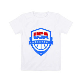 Детская футболка хлопок с принтом USA basketball в Петрозаводске, 100% хлопок | круглый вырез горловины, полуприлегающий силуэт, длина до линии бедер | basketball | usa | usa basketball | спорт баскетбол