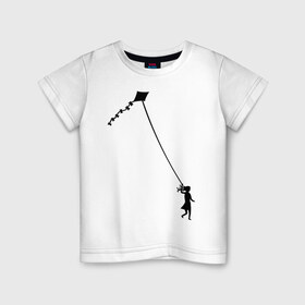 Детская футболка хлопок с принтом Девочка с воздушным змеем в Петрозаводске, 100% хлопок | круглый вырез горловины, полуприлегающий силуэт, длина до линии бедер | 