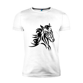 Мужская футболка премиум с принтом Голова лошади в Петрозаводске, 92% хлопок, 8% лайкра | приталенный силуэт, круглый вырез ворота, длина до линии бедра, короткий рукав | голова лошади | животные | конь | лошадка | силуэт лошади