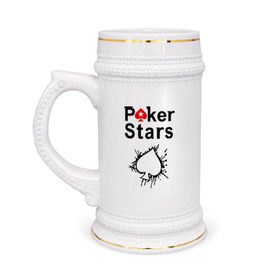 Кружка пивная с принтом Poker Stars в Петрозаводске,  керамика (Материал выдерживает высокую температуру, стоит избегать резкого перепада температур) |  объем 630 мл | Тематика изображения на принте: pokerstars
