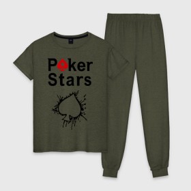 Женская пижама хлопок с принтом Poker Stars в Петрозаводске, 100% хлопок | брюки и футболка прямого кроя, без карманов, на брюках мягкая резинка на поясе и по низу штанин | pokerstars