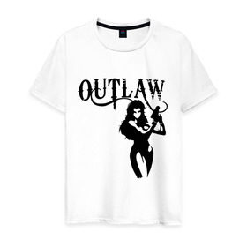Мужская футболка хлопок с принтом Outlaw (вне закона) в Петрозаводске, 100% хлопок | прямой крой, круглый вырез горловины, длина до линии бедер, слегка спущенное плечо. | outlaw | вне закона | выстрел | девушка | оружие | прикольные картинки