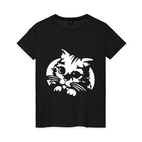Женская футболка хлопок с принтом милый котик в Петрозаводске, 100% хлопок | прямой крой, круглый вырез горловины, длина до линии бедер, слегка спущенное плечо | кот | кот из шрека | котик | милый котик glow | подарок | сюрприз | шрек | я