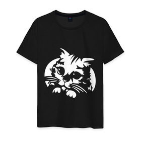 Мужская футболка хлопок с принтом милый котик в Петрозаводске, 100% хлопок | прямой крой, круглый вырез горловины, длина до линии бедер, слегка спущенное плечо. | кот | кот из шрека | котик | милый котик glow | подарок | сюрприз | шрек | я