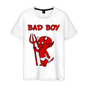 Мужская футболка хлопок с принтом bad boy в Петрозаводске, 100% хлопок | прямой крой, круглый вырез горловины, длина до линии бедер, слегка спущенное плечо. | Тематика изображения на принте: b boy | bad | boy | парень | прикольные картинки | черт | чертик