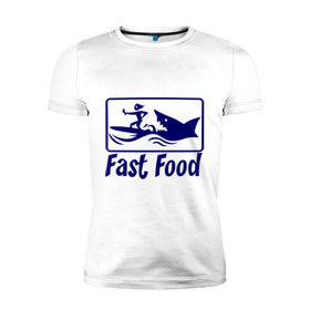 Мужская футболка премиум с принтом fast food - быстрая еда в Петрозаводске, 92% хлопок, 8% лайкра | приталенный силуэт, круглый вырез ворота, длина до линии бедра, короткий рукав | fast food | fast food   быстрая еда | акула | быстрая еда | еда | прикольные картинки