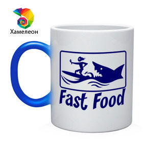 Кружка хамелеон с принтом fast food - быстрая еда в Петрозаводске, керамика | меняет цвет при нагревании, емкость 330 мл | fast food | fast food   быстрая еда | акула | быстрая еда | еда | прикольные картинки