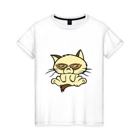 Женская футболка хлопок с принтом Недовольный кот в Петрозаводске, 100% хлопок | прямой крой, круглый вырез горловины, длина до линии бедер, слегка спущенное плечо | девушкам | кот | котик | милые создания | недовольный кот