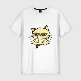 Мужская футболка премиум с принтом Недовольный кот в Петрозаводске, 92% хлопок, 8% лайкра | приталенный силуэт, круглый вырез ворота, длина до линии бедра, короткий рукав | Тематика изображения на принте: девушкам | кот | котик | милые создания | недовольный кот