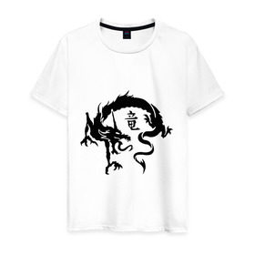 Мужская футболка хлопок с принтом Дракон в японском стиле в Петрозаводске, 100% хлопок | прямой крой, круглый вырез горловины, длина до линии бедер, слегка спущенное плечо. | дракон | дракон в японском стиле | монстры | привидения и дьяволы | японский стиль