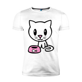 Мужская футболка премиум с принтом Милый котенок в Петрозаводске, 92% хлопок, 8% лайкра | приталенный силуэт, круглый вырез ворота, длина до линии бедра, короткий рукав | 