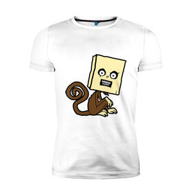 Мужская футболка премиум с принтом сумасшедшая мартышка в Петрозаводске, 92% хлопок, 8% лайкра | приталенный силуэт, круглый вырез ворота, длина до линии бедра, короткий рукав | животные | мешок | обезьян с мешком | обезьяна | сумасшедшая мартышка