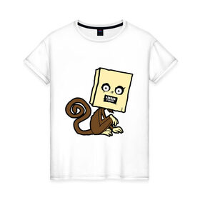 Женская футболка хлопок с принтом сумасшедшая мартышка в Петрозаводске, 100% хлопок | прямой крой, круглый вырез горловины, длина до линии бедер, слегка спущенное плечо | животные | мешок | обезьян с мешком | обезьяна | сумасшедшая мартышка