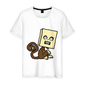 Мужская футболка хлопок с принтом сумасшедшая мартышка в Петрозаводске, 100% хлопок | прямой крой, круглый вырез горловины, длина до линии бедер, слегка спущенное плечо. | животные | мешок | обезьян с мешком | обезьяна | сумасшедшая мартышка