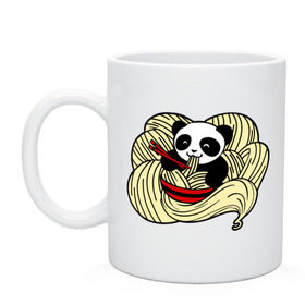 Кружка с принтом панда ест лапшу в Петрозаводске, керамика | объем — 330 мл, диаметр — 80 мм. Принт наносится на бока кружки, можно сделать два разных изображения | панда