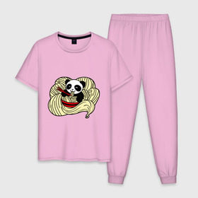 Мужская пижама хлопок с принтом панда ест лапшу в Петрозаводске, 100% хлопок | брюки и футболка прямого кроя, без карманов, на брюках мягкая резинка на поясе и по низу штанин
 | панда
