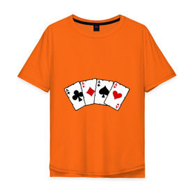 Мужская футболка хлопок Oversize с принтом Четыре туза в Петрозаводске, 100% хлопок | свободный крой, круглый ворот, “спинка” длиннее передней части | игра | игральные карты | карты | покер | туз | тузы | четыре туза