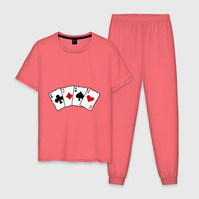 Мужская пижама хлопок с принтом Четыре туза в Петрозаводске, 100% хлопок | брюки и футболка прямого кроя, без карманов, на брюках мягкая резинка на поясе и по низу штанин
 | игра | игральные карты | карты | покер | туз | тузы | четыре туза