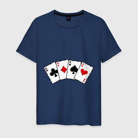 Мужская футболка хлопок с принтом Четыре туза в Петрозаводске, 100% хлопок | прямой крой, круглый вырез горловины, длина до линии бедер, слегка спущенное плечо. | игра | игральные карты | карты | покер | туз | тузы | четыре туза
