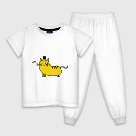 Детская пижама хлопок с принтом Кот аристократ в Петрозаводске, 100% хлопок |  брюки и футболка прямого кроя, без карманов, на брюках мягкая резинка на поясе и по низу штанин
 | аристократ | желтый кот | кот | кот аристократ | котик | котяра | цилиндр