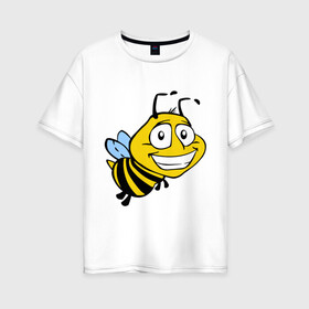 Женская футболка хлопок Oversize с принтом Пчелка в Петрозаводске, 100% хлопок | свободный крой, круглый ворот, спущенный рукав, длина до линии бедер
 | веселая пчелка | животные | мед | полоски | пчелка | шмель
