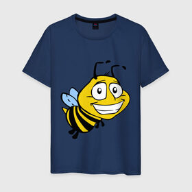 Мужская футболка хлопок с принтом Пчелка в Петрозаводске, 100% хлопок | прямой крой, круглый вырез горловины, длина до линии бедер, слегка спущенное плечо. | веселая пчелка | животные | мед | полоски | пчелка | шмель