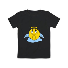 Детская футболка хлопок с принтом Ангел смайл в Петрозаводске, 100% хлопок | круглый вырез горловины, полуприлегающий силуэт, длина до линии бедер | smile. улыбка | ангел смайл | безумный смайл | позитив и смайлы | псих | смайл | смайлик