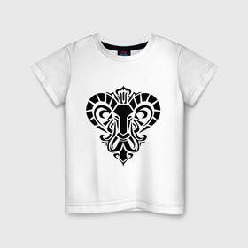 Детская футболка хлопок с принтом Овен в Петрозаводске, 100% хлопок | круглый вырез горловины, полуприлегающий силуэт, длина до линии бедер | гороскопом | козел | овен | рога | трайблы и узоры