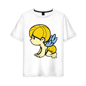 Женская футболка хлопок Oversize с принтом Мальчик ангел (парная) в Петрозаводске, 100% хлопок | свободный крой, круглый ворот, спущенный рукав, длина до линии бедер
 | 