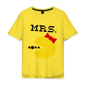 Мужская футболка хлопок Oversize с принтом Миссис Pac-man (парная) в Петрозаводске, 100% хлопок | свободный крой, круглый ворот, “спинка” длиннее передней части | 14 февраля | : парные | для двоих | миссис pac man