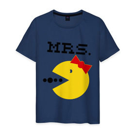Мужская футболка хлопок с принтом Миссис Pac-man (парная) в Петрозаводске, 100% хлопок | прямой крой, круглый вырез горловины, длина до линии бедер, слегка спущенное плечо. | 14 февраля | : парные | для двоих | миссис pac man