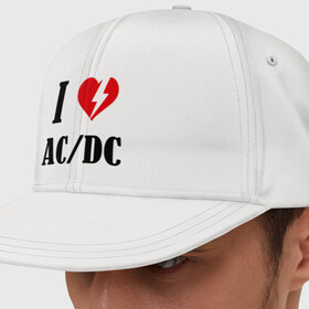 Кепка снепбек с прямым козырьком с принтом I Love AC DC в Петрозаводске, хлопок 100% |  | ac dc | i love ac dc | музыка | музыка для сердца | рок | сердце